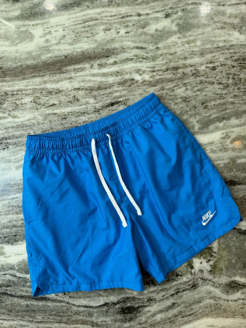 Nike Men’s Blue Swim Shorts with White Drawstring